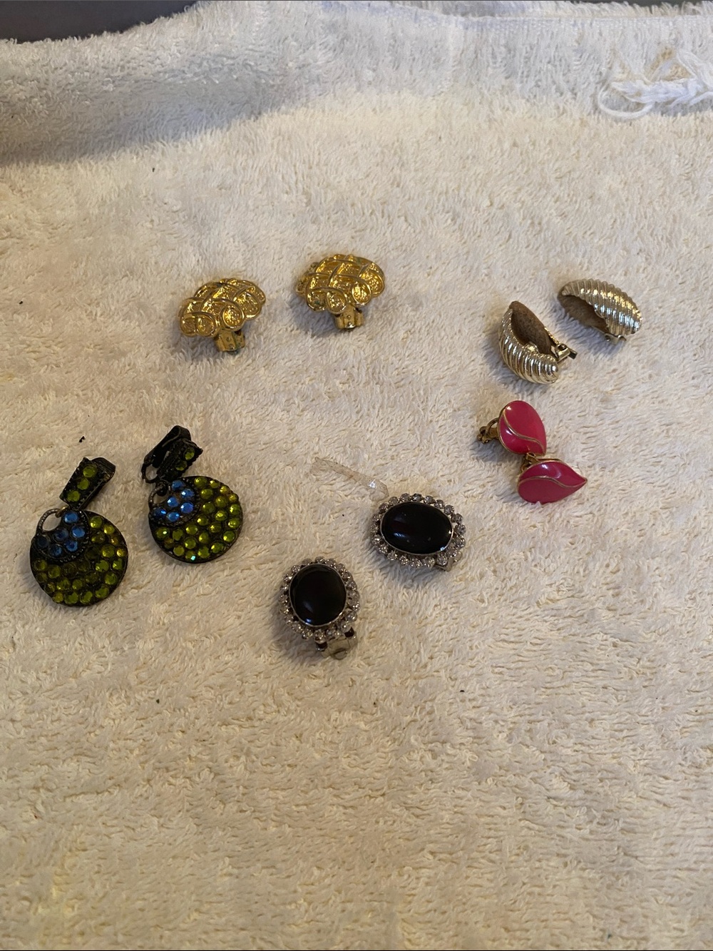 Assorted Women’s Fashion clip earrings - Pink, Gold, Black, Green